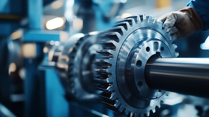 Obraz premium Mechanical Engineer Inspecting Industrial Gear