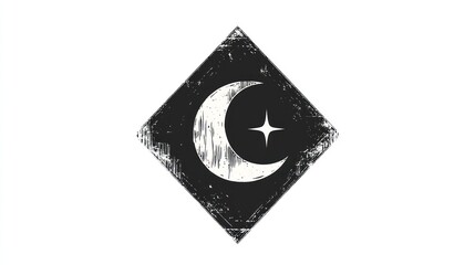 Crescent moon and star on grunge diamond. Mystical night design