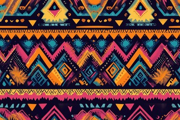 Ethnic seamless pattern repeating Native American tribes