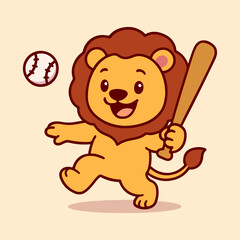 vector cartoon of cute chibi lion sport mascot