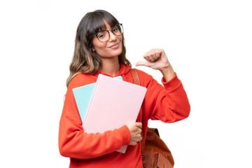 Young student caucasian woman over isolated background proud and self-satisfied