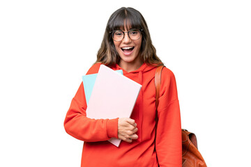 Young student caucasian woman over isolated background with surprise facial expression