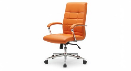 Luxurious orange leather executive chair with ergonomic design and chrome base for modern office use