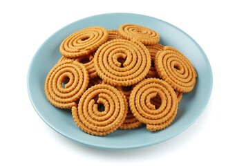 Pile of chakli on a plate isolated on white background