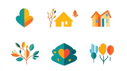Autumnal home icons; nature, houses, leaves; website design