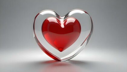 A stunning red heart nested inside a clear glass heart, symbolizing love and affection.