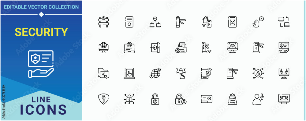 Poster security icon set. contains such icons as identity, control, biometric, barrier, access and more. ac