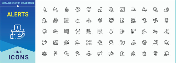Alerts icon set. Includes symbols for aware, danger, exclamation, warning, caution and more. Alert icon set. Isolated icons. Pixel perfect. Vector illustration.
