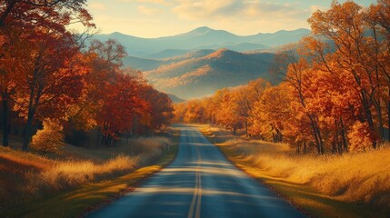 Obraz premium Autumnal road through vibrant forest