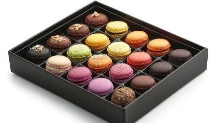 Colorful macarons gift box, white background