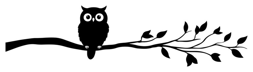 owl sitting on tree branch minimalist black silhouette isolated on white background