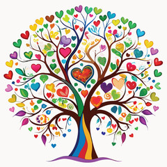 Obraz premium Colorful love tree with hearts and leaves