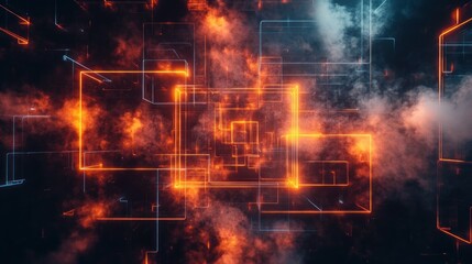 Glowing Circuitry in Smoke, Digital Network