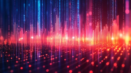 futuristic digital data visualization with bright neon lights and abstract technology background