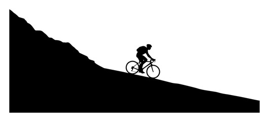 Obraz premium black silhouette of mountain biker riding downhill isolated on white background