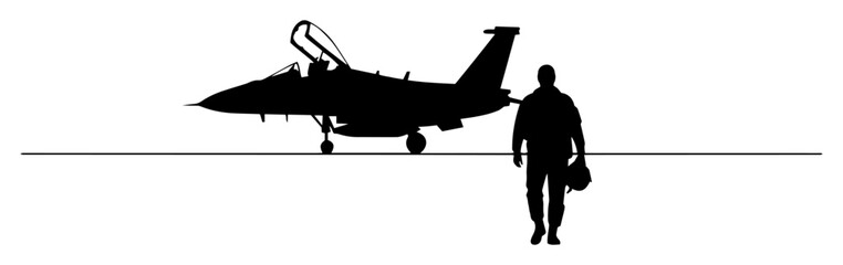 fighter jet pilot returning to aircraft silhouette © Camel