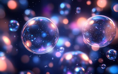 Luminous orbs float, glowing colors within, bokeh background creates depth, ethereal