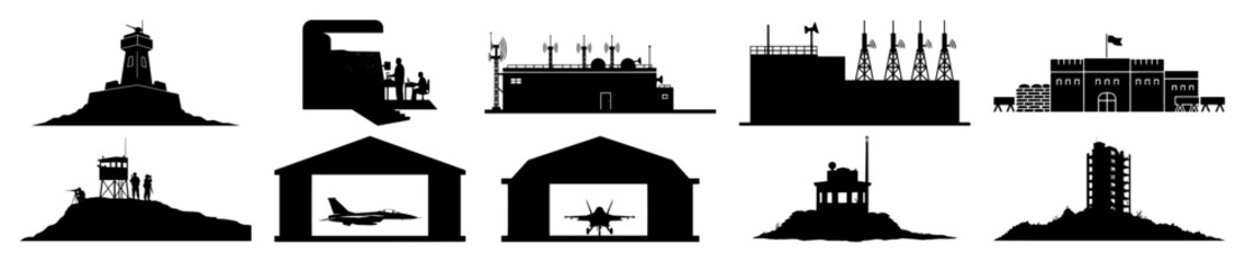 military bases and aircraft hangars classic vector shape drawing