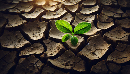 Green Life Rising from Cracked Soil