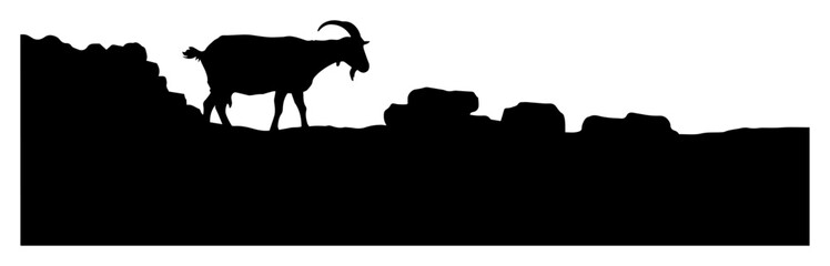 goat walking on rocky ground silhouette pictogram design