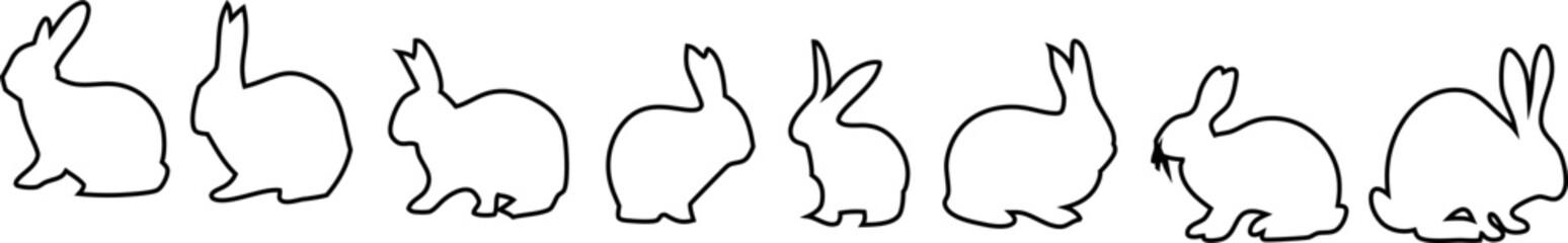 Fototapeta premium A set of rabbit and bunny outlines. vector illustrations for logos, prints, Easter decor, wildlife, and pet-themed designs.