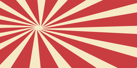 Fototapeta premium Red sunburst lines on yellow Background. Light sun rays pattern. Vintage stripes halftone radial wallpaper vector eps10