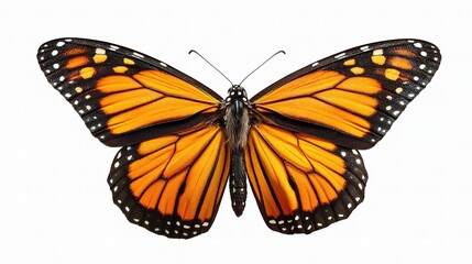 Vibrant Monarch Butterfly with Open Wings Against White Background