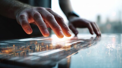 Executive Hands Swiping Over a Digital Financial Interface