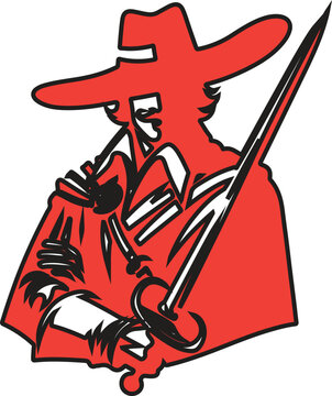 red musketeer holding sword clip art preview
