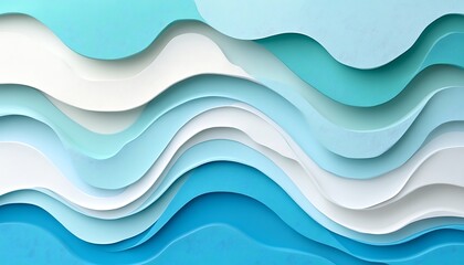 Fototapeta premium Abstract layered paper waves in cool blues and whites