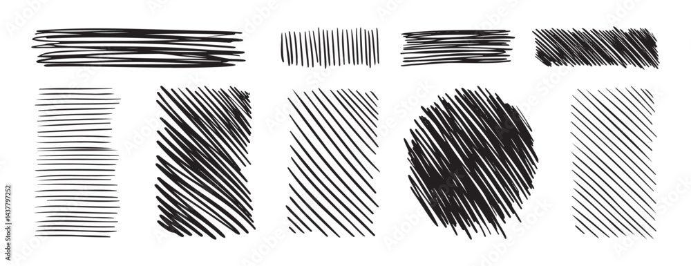 Poster doodle hand drawn hatching texture lines set. hatched strikethrough rectangle shapes. diagonal, vert
