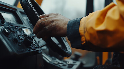 Hand on Steering Wheel in Industrial Vehicle
