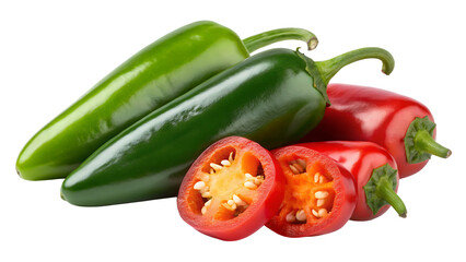 Jalapeno Peppers: Vibrant green and red jalapeno peppers, whole and sliced, showcase their intense flavor and fiery heat.