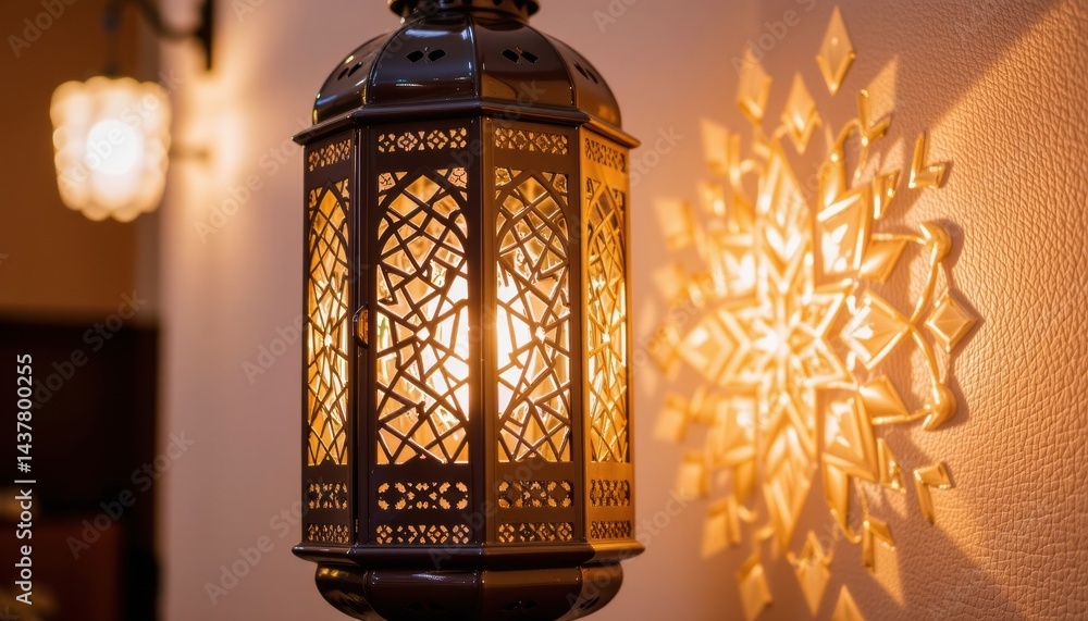 Poster elegant lantern casting intricate light patterns.