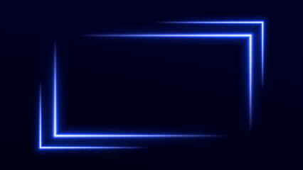 Neon rectangle colored frame. Neon lights horizontal sign. Geometric glow shape with copy space.