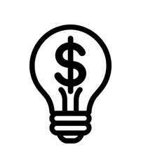 A simple line drawing of a lightbulb with a dollar sign inside