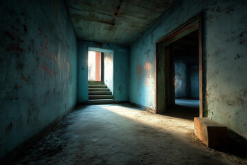 A decaying urban environment with peeling walls, grunge textures, and abandoned vibes, enhanced with HDR for dramatic effect