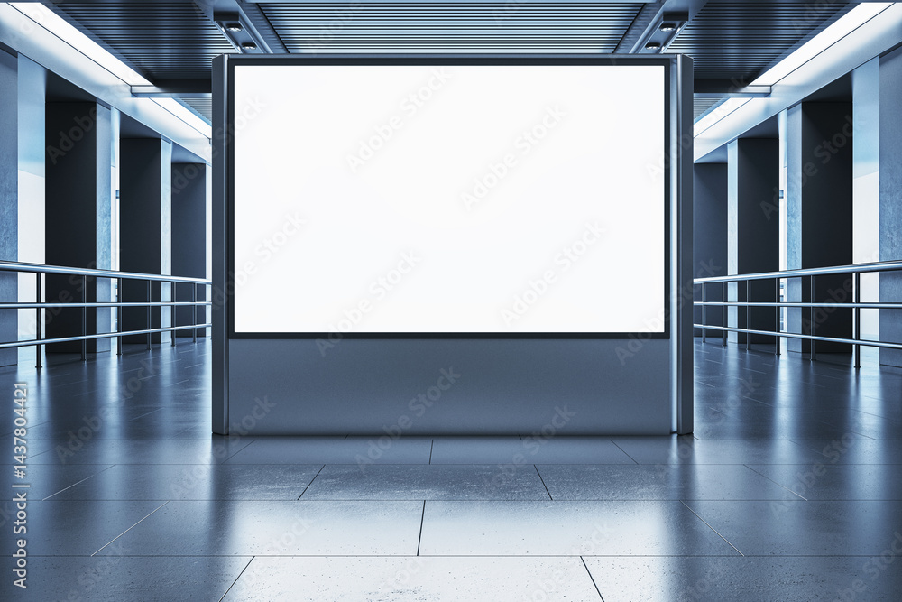 Leinwandbilder blank billboard mockup in modern indoor corridor with clean metallic design and reflective floor sur