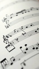 Fototapeta premium Black notes on white background with musical staff and rests , staff, notes, rhythm