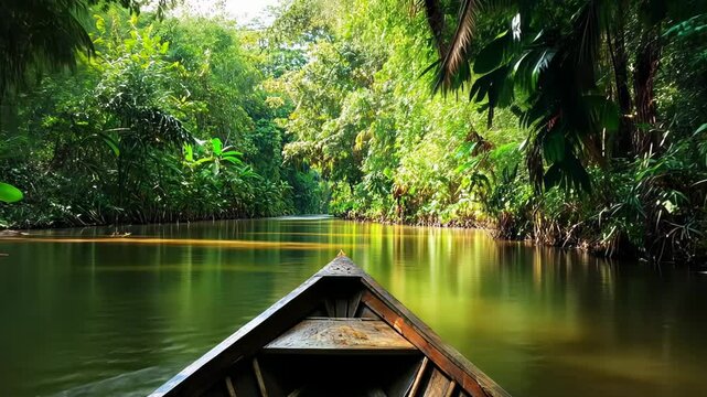 Discovering tranquil waterways amidst lush greenery in the heart of nature's paradise near pristine wetlands Generative AI