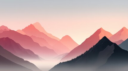 Fototapeta premium Breathtaking mountain vista, pink sky and majestic peaks at sunset