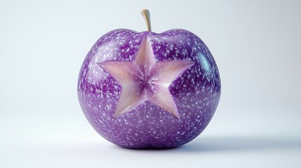 Unique purple apple with carved star design showcasing vibrant colors and artistic food presentation