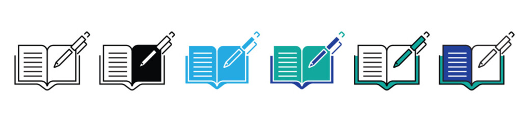 open book and pencil icon set education study writing task vector school literature learning signs illustration for web and app