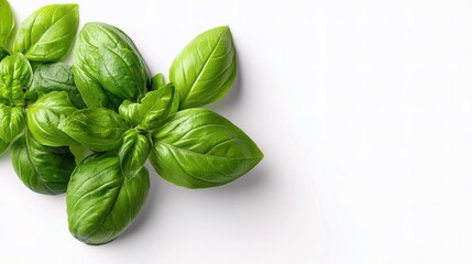 Obraz premium Fresh Basil Leaves with Realistic Texture, Arranged Aesthetically