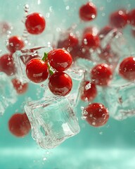 Schisandra Berries with Ice Cubes Underwater