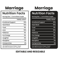 Marriage Nutrition Facts,nutrition facts, nutrition Label,twisted tea nutrition facts,nutrition calculator,Marriage gift nutrition facts,vector design