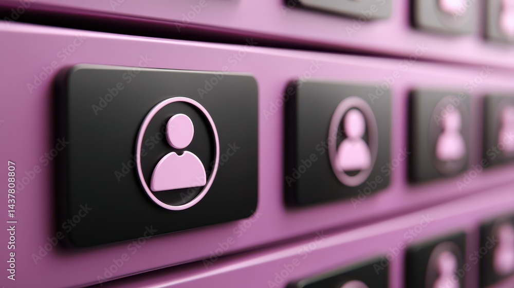 Poster closeup of a pink and black locker with multiple buttons, security storage solution