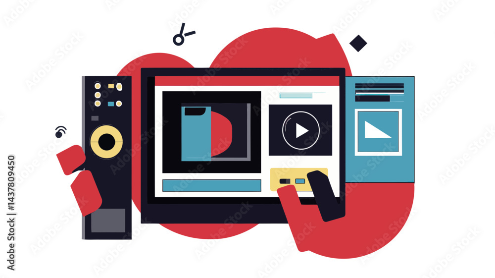 Poster streaming media concept vector illustration featuring digital devices and user interface for online 