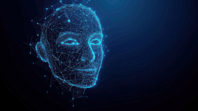 Low Poly Wireframe Face Recognition Banner Vector, Futuristic Facial Scan Polygonal 3D Mesh Art for Smart ID System Technology