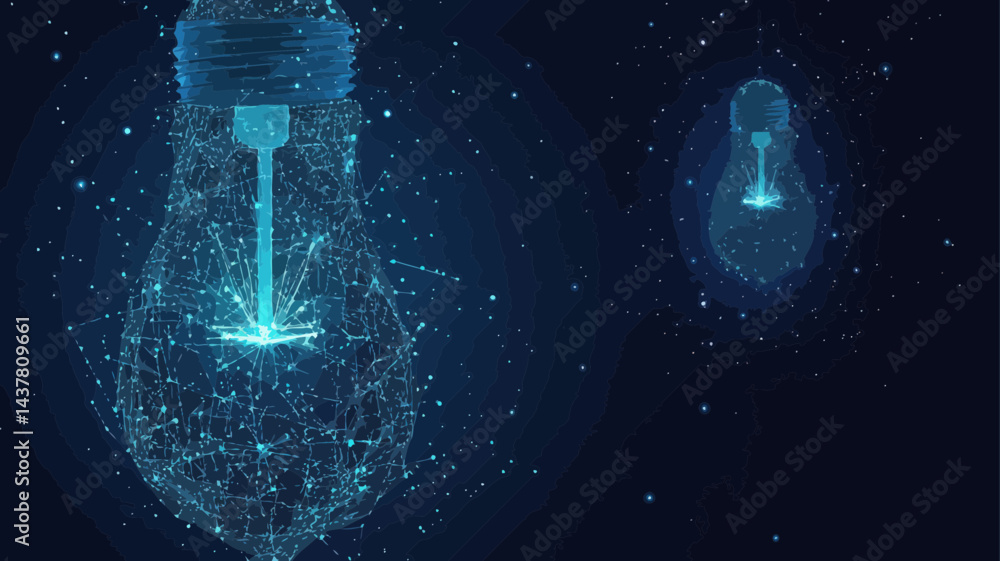Aufkleber abstract vector lamp bulb starry sky theme with planets and universe in lines and shapes, concept of